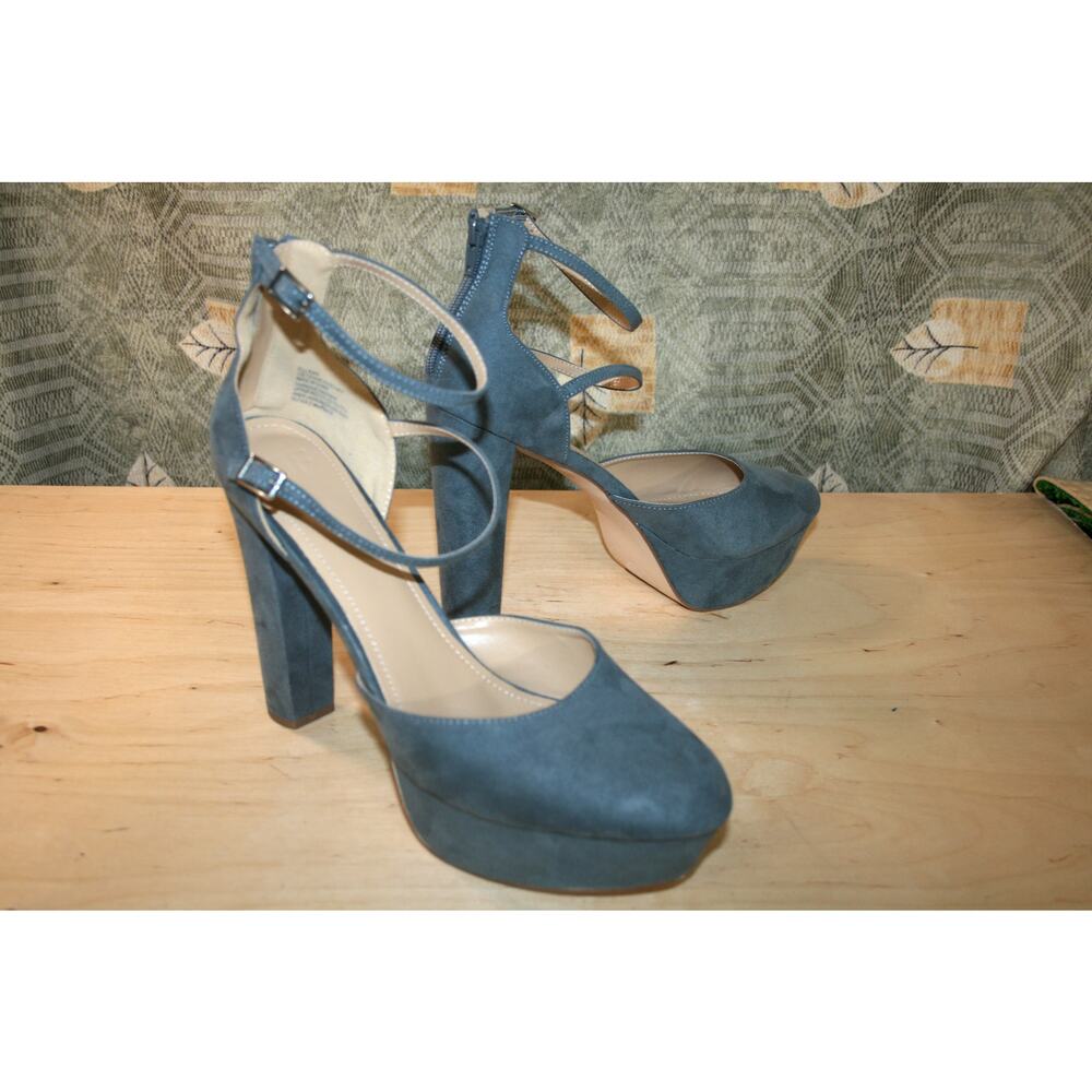 FJ Blue Suede Ankle Strap Zip Heels D'Orsay 12 M